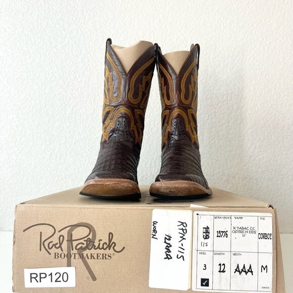 Rod Patrick Mens Cowboy Boots 12AAA Brown Caiman Leather Western Square Toe - Picture 11 of 12